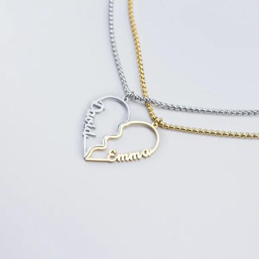 Broken Heart Couple Name Necklace
