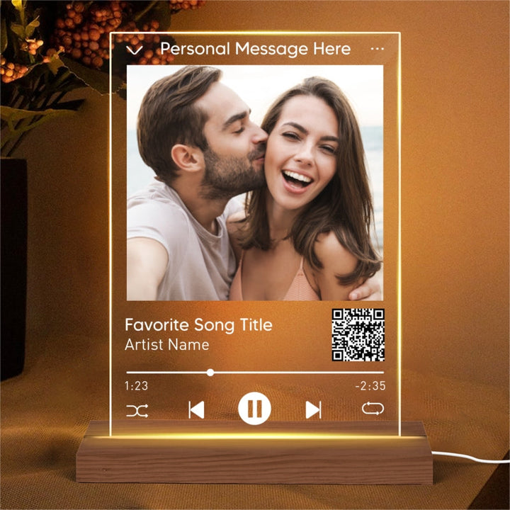 Couple Photo Custom Message Scannable QR Code Personalized With LED Night Light