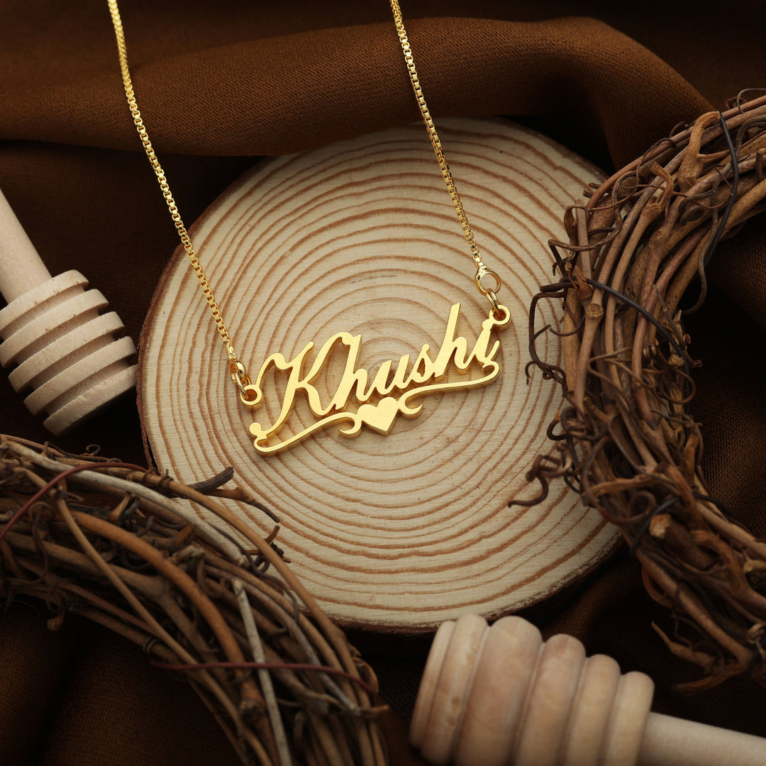 Bottom Heart Style Name Necklace - Gold