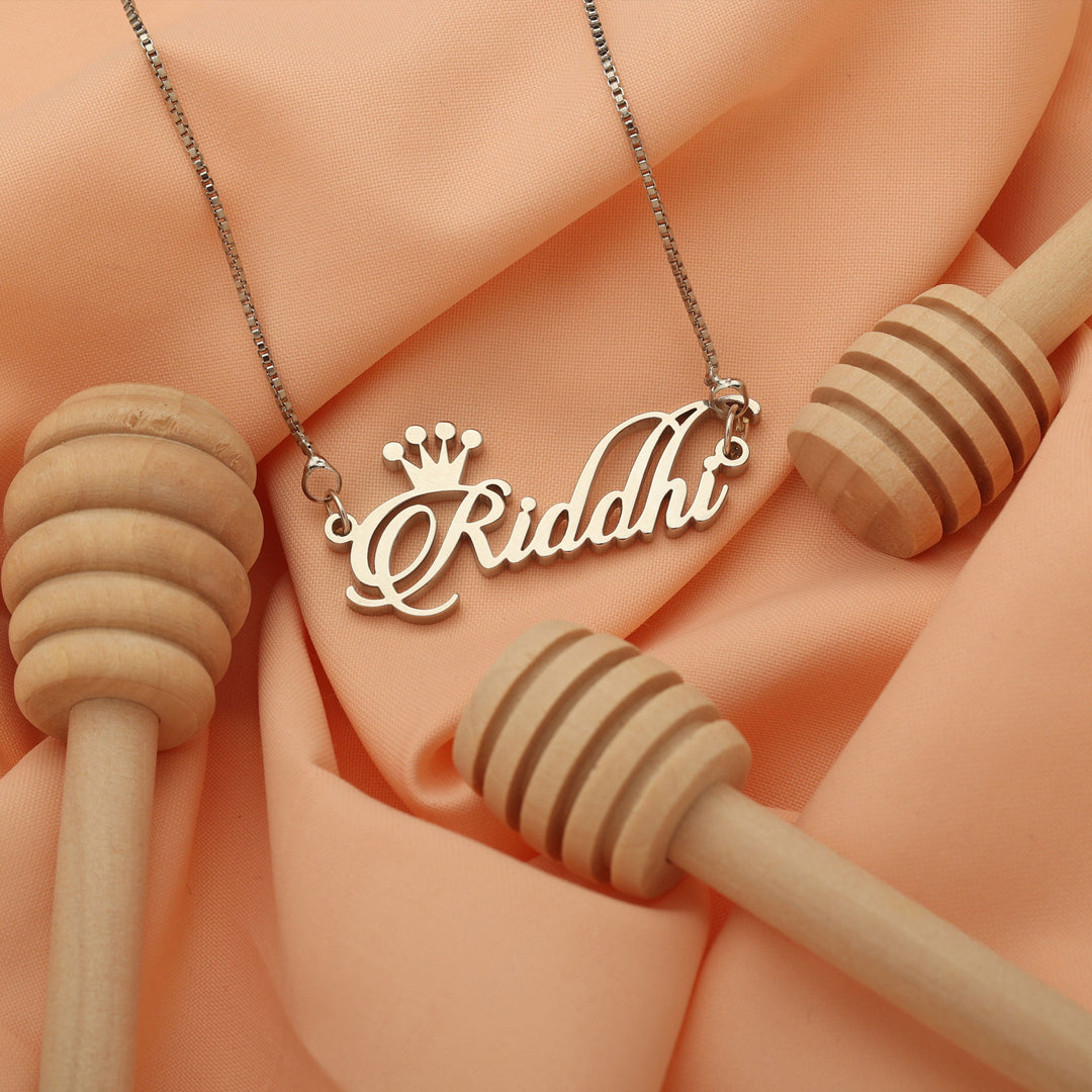 Candlescript Crown Style Name Necklace - Silver