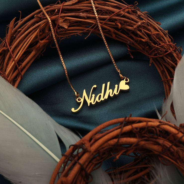 Heart Style Name Necklace - Gold