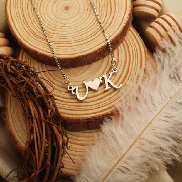 Letter Style Couple Name Necklace - Silver