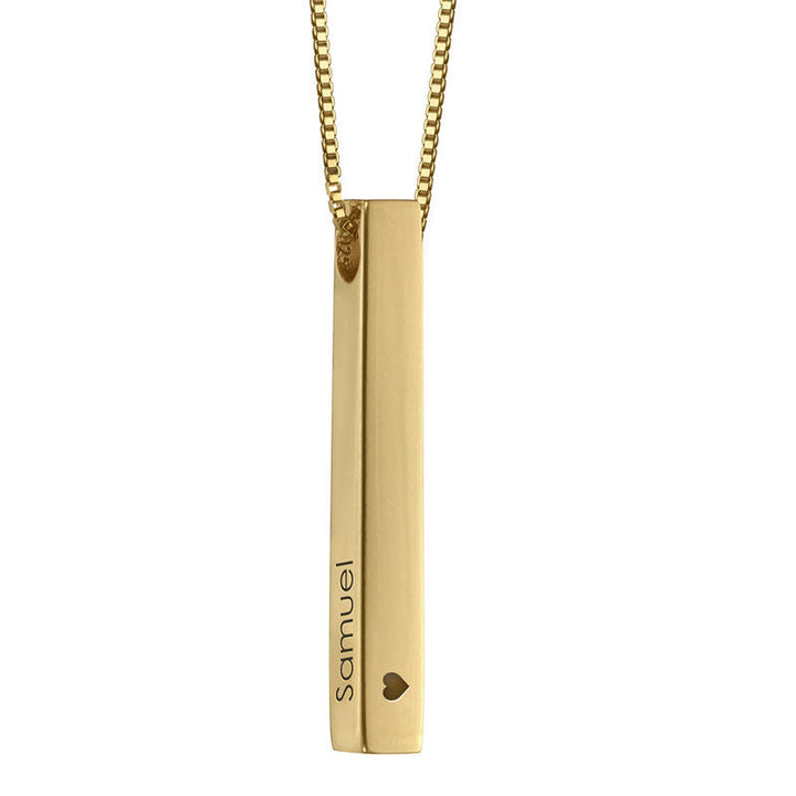 Personalized Vertical 3D Bar Necklace - 24k Gold Plated