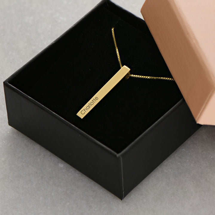 Personalized Vertical 3D Bar Necklace - 24k Gold Plated