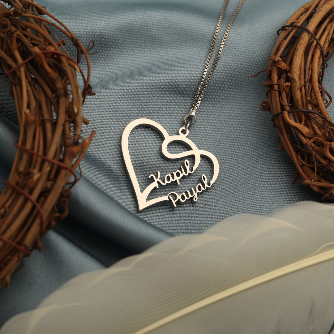 Special Love Style Couple Name Necklace - Silver