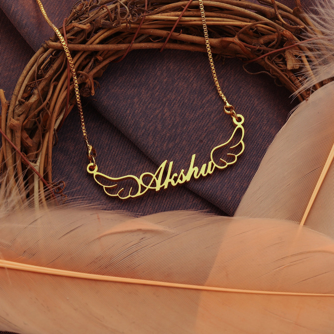 Wings Style Name Necklace - Gold