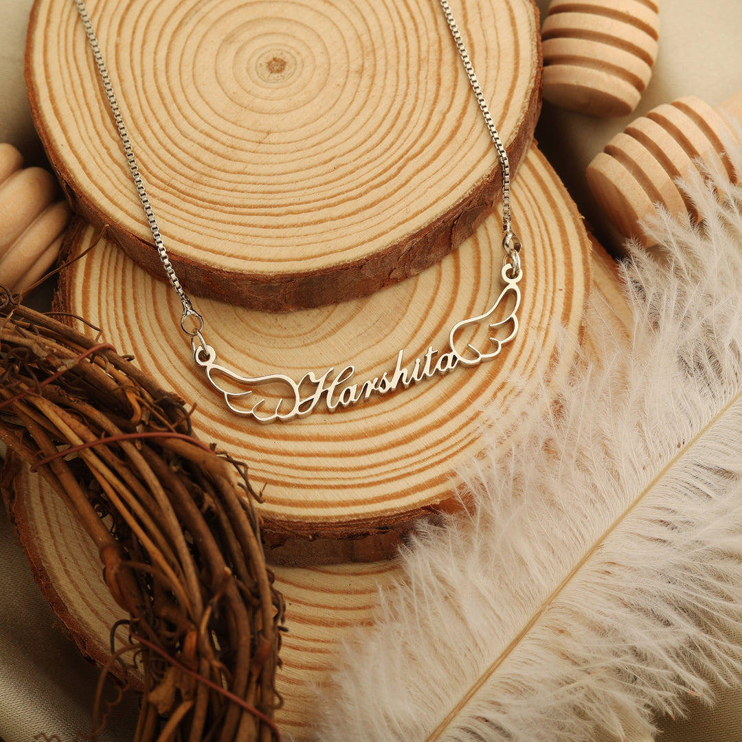 Wings Style Name Necklace - Silver